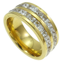 Cubic Zirconia anillo de dedo de acero inoxidable, Donut, chapado en color dorado, con circonia cúbica, 22x8mm, tamaño:6.5, Vendido por UD