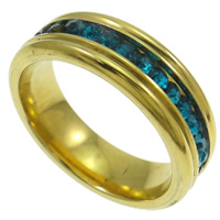 Нержавеющая сталь Rhinestone палец кольцо, нержавеющая сталь, Кольцевая форма, плакирован золотом, со стразами размер:7.5, продается PC