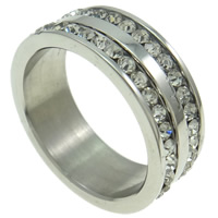 Нержавеющая сталь Rhinestone палец кольцо, нержавеющая сталь, Кольцевая форма, со стразами, оригинальный цвет размер:9, продается PC