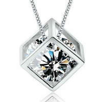 Cubic Zirconia Brass Pendants, Cube, platinum plated, with rhinestone, clear, 8mm Approx 3-8mm 