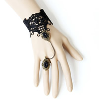 Gothic Bracelet Ring, Lace, with Resin & Zinc Alloy, with 1.5Inch extender chain, plated, adjustable, black, nickel, lead & cadmium free US Ring .5 Approx 6 Inch 