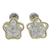 Cubic Zircon Brass Earring, with Cubic Zirconia, Star, gold color plated, faceted 