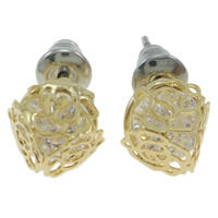 Boucles d'oreilles en laiton zircon cubique, avec zircon cubique, Placage de couleur d'or Vendu par paire