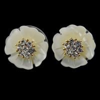 Freshwater Shell Earring, with plastic earnut, brass post pin, Flower, natural, with cubic zirconia, nickel, lead & cadmium free 
