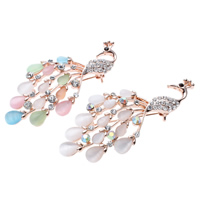 Cats Eye Brooch, Zinc Alloy, with Cats Eye, Peacock, rose gold color plated, with rhinestone nickel, lead & cadmium free 