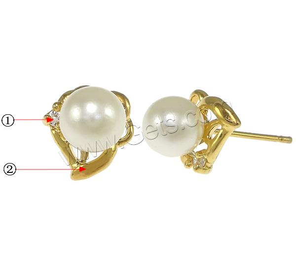 Cubic Zircon Brass Earring, plated, without earnut & with glass pearl & with cubic zirconia, more colors for choice, nickel, lead & cadmium free, 10x11x20mm, 0.8mm, Sold By Pair
