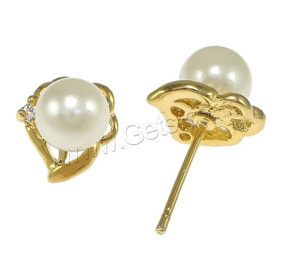 Cubic Zircon Brass Earring, plated, without earnut & with glass pearl & with cubic zirconia, more colors for choice, nickel, lead & cadmium free, 10x11x20mm, 0.8mm, Sold By Pair