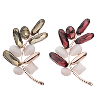 Cats Eye Brooch, Zinc Alloy, with Cats Eye & Crystal, Leaf, rose gold color plated, faceted nickel, lead & cadmium free 