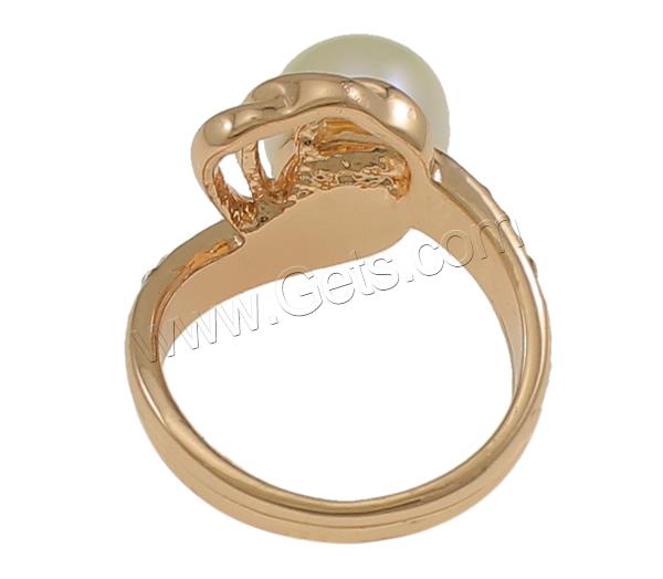 Pearl Brass Finger Ring, with pearl, Flat Round, rose gold color plated, different size for choice & with rhinestone, nickel, lead & cadmium free, 10mm, 21x29x14mm, Sold By PC