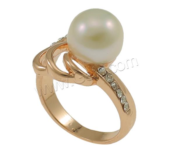Pearl Brass Finger Ring, with pearl, Flat Round, rose gold color plated, different size for choice & with rhinestone, nickel, lead & cadmium free, 10mm, 21x29x14mm, Sold By PC