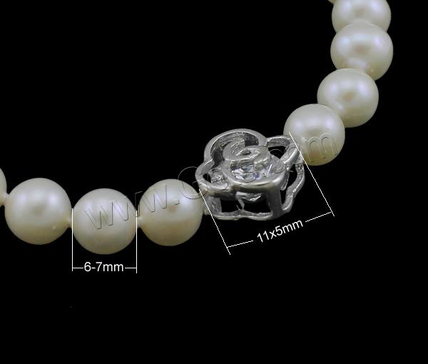 Cultured Freshwater Pearl Bracelets, brass clasp, with 4cm extender chain, Round, natural, different styles for choice & with cubic zirconia, more colors for choice, 6-7mm, 11x5mm, Length:Approx 7.5 Inch, Sold By Strand