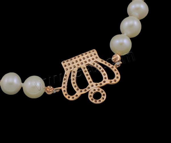 Cultured Freshwater Pearl Bracelets, brass clasp, with 3.8cm extender chain, Crown, natural, different styles for choice & micro pave cubic zirconia, more colors for choice, 6-7mm, 24x18x2mm, Length:Approx 7.5 Inch, Sold By Strand