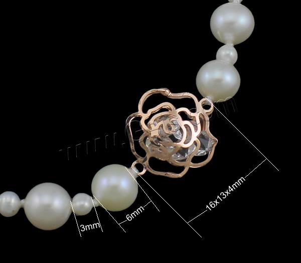 Cultured Freshwater Pearl Bracelets, with Cubic Zirconia, brass clasp, with 3.5cm extender chain, Flower, natural, different styles for choice & hollow, more colors for choice, 3-6mm, 16x13x4mm, Length:Approx 7.5 Inch, Sold By Strand