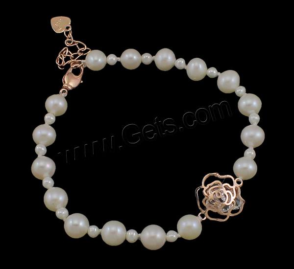 Cultured Freshwater Pearl Bracelets, with Cubic Zirconia, brass clasp, with 3.5cm extender chain, Flower, natural, different styles for choice & hollow, more colors for choice, 3-6mm, 16x13x4mm, Length:Approx 7.5 Inch, Sold By Strand