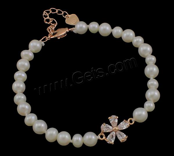 Cultured Freshwater Pearl Bracelets, brass clasp, with 3.5cm extender chain, Flower, natural, different styles for choice & with cubic zirconia, more colors for choice, 5-6mm, 16x11x5mm, Length:Approx 7.5 Inch, Sold By Strand