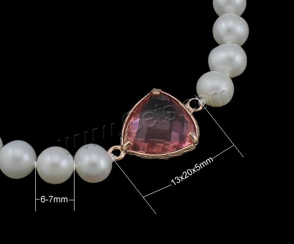Cultured Freshwater Pearl Bracelets, with Crystal, brass clasp, with 3.5cm extender chain, Triangle, natural, different styles for choice & faceted, more colors for choice, 6-7mm, 13x20x5mm, Length:Approx 7.5 Inch, Sold By Strand