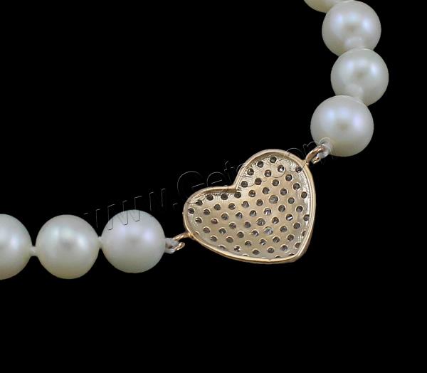 Cultured Freshwater Pearl Bracelets, brass clasp, with 3.5cm extender chain, Heart, natural, different styles for choice & micro pave cubic zirconia, more colors for choice, 6-7mm, 21x13x3mm, Length:Approx 7.5 Inch, Sold By Strand