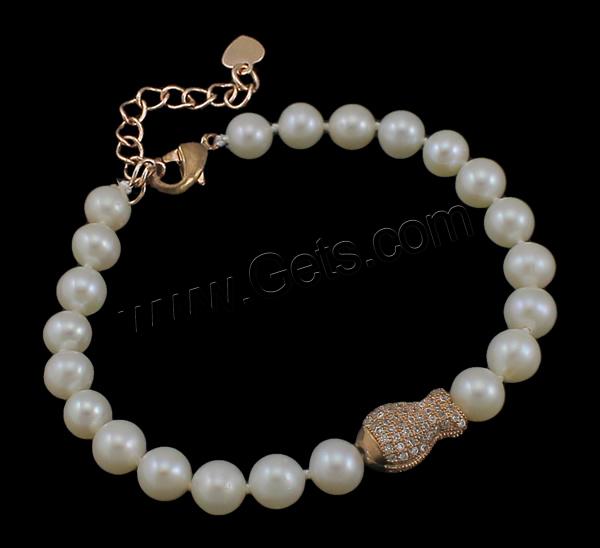 Cultured Freshwater Pearl Bracelets, brass clasp, with 3.5cm extender chain, Fish, natural, different styles for choice & micro pave cubic zirconia, more colors for choice, 6-7mm, 13x8x6mm, Length:Approx 7.5 Inch, Sold By Strand
