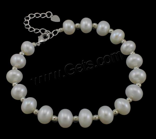 Bracelets de perles, perle d'eau douce cultivée, laiton fermoir, avec 3.5cm chaînes de rallonge, bouton, naturel, styles différents pour le choix, plus de couleurs à choisir, 7-8mm, Longueur:Environ 7.5 pouce, Vendu par brin