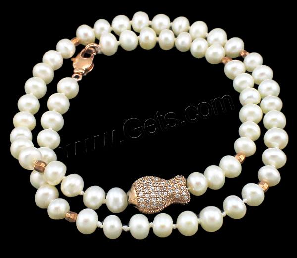 Cultured Freshwater Pearl Bracelets, brass clasp, Fish, natural, different styles for choice & micro pave cubic zirconia & 2-strand, more colors for choice, 5-6mm, 13x8x7mm, Length:Approx 13 Inch, Sold By Strand