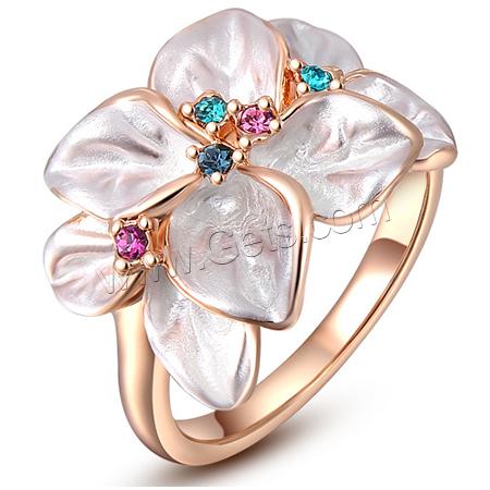 El anillo de dedo Newegg®, aleación de zinc, chapado en oro de rosa real, diverso tamaño para la opción & esmalte & con diamantes de imitación, Blanco, libre de níquel, plomo & cadmio, 18x15mm, Vendido por UD