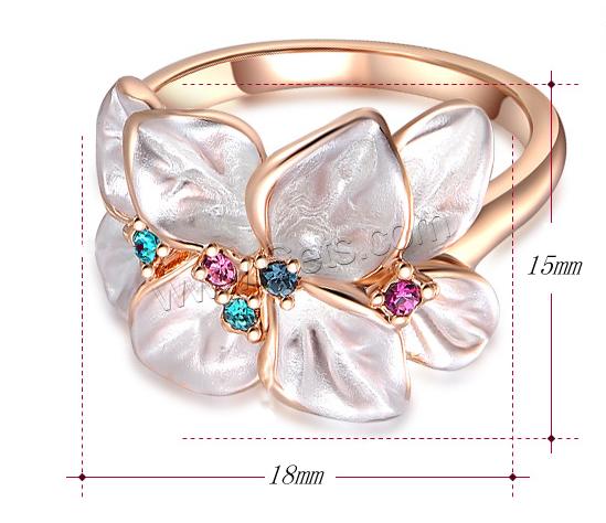 Newegg® Finger Ring, Zinc Alloy, real rose gold plated, different size for choice & enamel & with rhinestone, white, nickel, lead & cadmium free, 18x15mm, Sold By PC