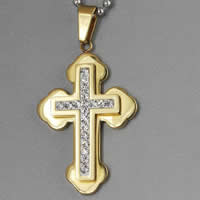 Нержавеющая сталь крест подвески, нержавеющая сталь, Kресты, плакирован золотом, со стразами отверстие:Приблизительно 2-7mm, 30ПК/сумка, продается сумка