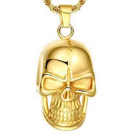 Stainless Steel Skull Pendant, gold color plated Approx 2-7mm 