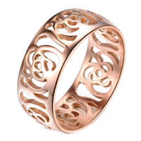 Stainless Steel Finger Ring, Donut, rose gold color plated & hollow, 7.5mm 