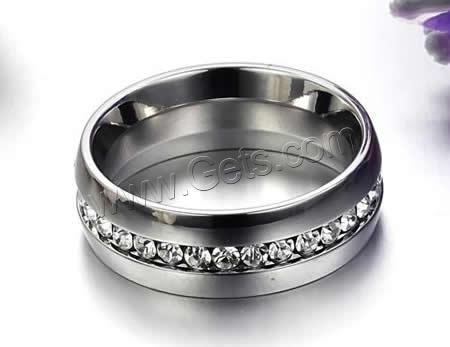 Rhinestone Stainless Steel Finger Ring, Donut, different size for choice & with rhinestone, original color, 7.2mm, Sold By PC