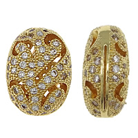 Cubic Zirconia Micro Pave Brass Beads, Oval, plated, micro pave cubic zirconia & hollow Approx 1mm 