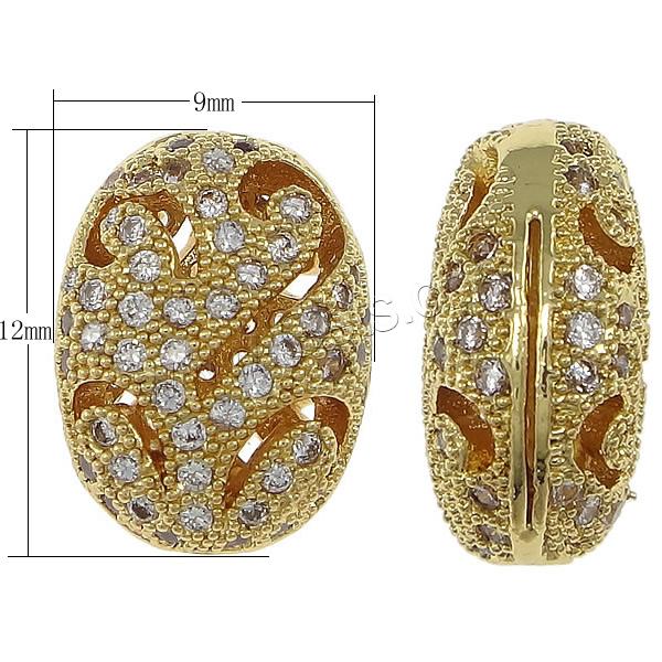 Cubic Zirconia Micro Pave Brass Beads, Oval, plated, micro pave cubic zirconia & hollow, more colors for choice, 9x12x6mm, Hole:Approx 1mm, Sold By PC