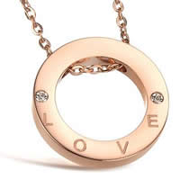 Cubic Zirconia Stainless Steel Pendant, Donut, word love, rose gold color plated, with letter pattern & with cubic zirconia, 18mm Approx 10mm 