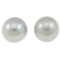 No Hole Cultured Freshwater Pearl Beads, Round, natural, grey, Grade AA, 11-12mm 