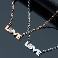 Titanium Steel Jewelry Necklace, Letter, word love, plated, oval chain & with cubic zirconia 13mm Approx 18 Inch 