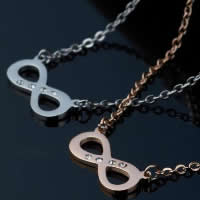 Titanium Steel Jewelry Necklace, Infinity, plated, oval chain & with cubic zirconia 16mm Approx 17 Inch 