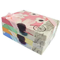Jewelry Gift Box, Cardboard, with Satin Ribbon, Rectangle, with flower pattern, mixed colors 