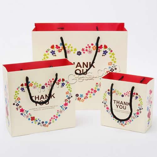 Gift Shopping Bag, Paper, with Satin Ribbon, Rectangle, with heart pattern & different size for choice, 100PCs/Lot, Sold By Lot