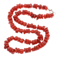 Natural Coral Necklace, brass lobster clasp, Nuggets, red - Approx 17 Inch 