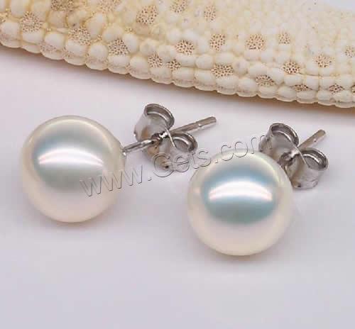 Freshwater Pearl Stud Earring, brass post pin, Round, natural, different size for choice, white, Sold By Pair