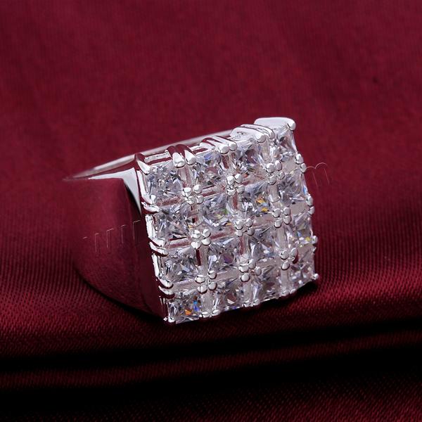 Brass, Square, real silver plated, different size for choice & micro pave cubic zirconia, 16x16mm, Sold By PC