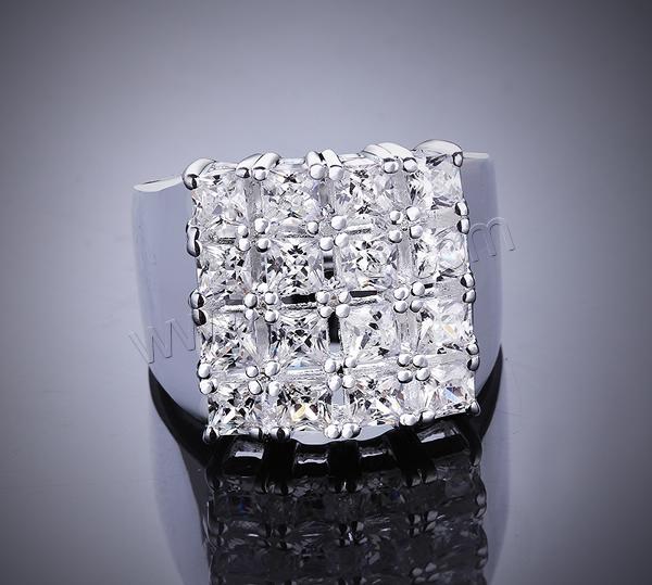 Favourer ® палец кольцо, Латунь, Квадратная форма, плакированный настоящим серебром, разный размер для выбора & инкрустированное микро кубического циркония, 16x16mm, продается PC