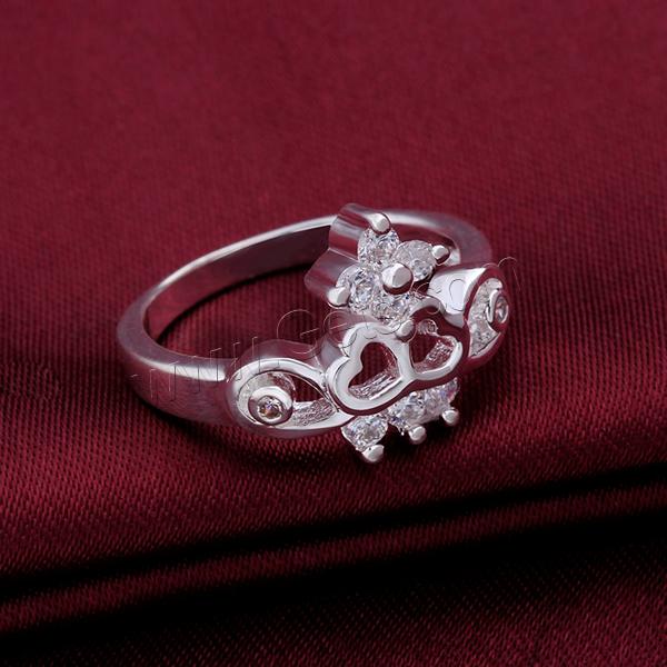Favourer ® палец кольцо, Латунь, Форма цветка, плакированный настоящим серебром, разный размер для выбора & инкрустированное микро кубического циркония, 17x14mm, продается PC