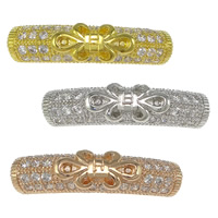 Cubic Zirconia Micro Pave Brass Beads, Curved Tube, plated, micro pave cubic zirconia & hollow Approx 3.5mm 