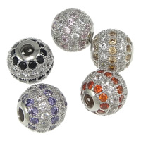 Perles zircon Micro Pave cubes, laiton, Rond, Plaqué de platine, pavé de micro zircon, plus de couleurs à choisir, 10mm Environ 2.5mm, Vendu par PC