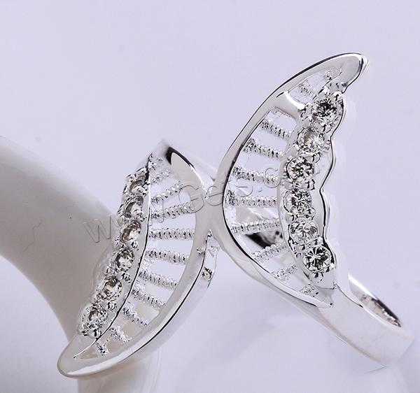 Brass, Wing Shape, real silver plated, different size for choice & micro pave cubic zirconia, 16x27mm, Sold By PC