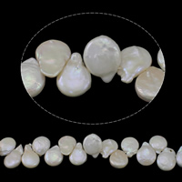 Keshi Cultured Freshwater Pearl Beads, Coin, natural, top drilled, white, Grade AA, 13-14mm Approx 0.8mm Approx 15.3 Inch 