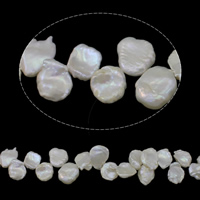 Perles de culture d'eau douce Keishi, perle d'eau douce cultivée, baroque, naturel, haut percé, blanc, Niveau AA, 13-14mm Environ 0.8mm Environ 15.3 pouce, Vendu par brin