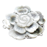 Shell Box Clasp, Brass, with Black Shell & White Shell, Flower, platinum color plated , nickel, lead & cadmium free Approx 2mm 