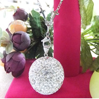Rhinestone Clay Pave Pregnant Musical Ball, with sterling silver bail & Brass, Round, with stainless steel inner bead 25mm Approx 